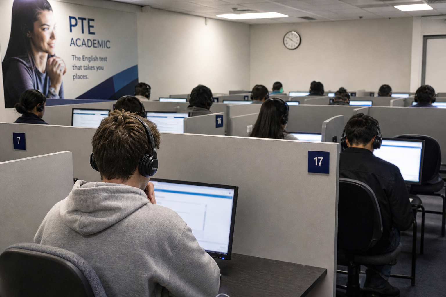 PTE Academic coaching at a computer workstation