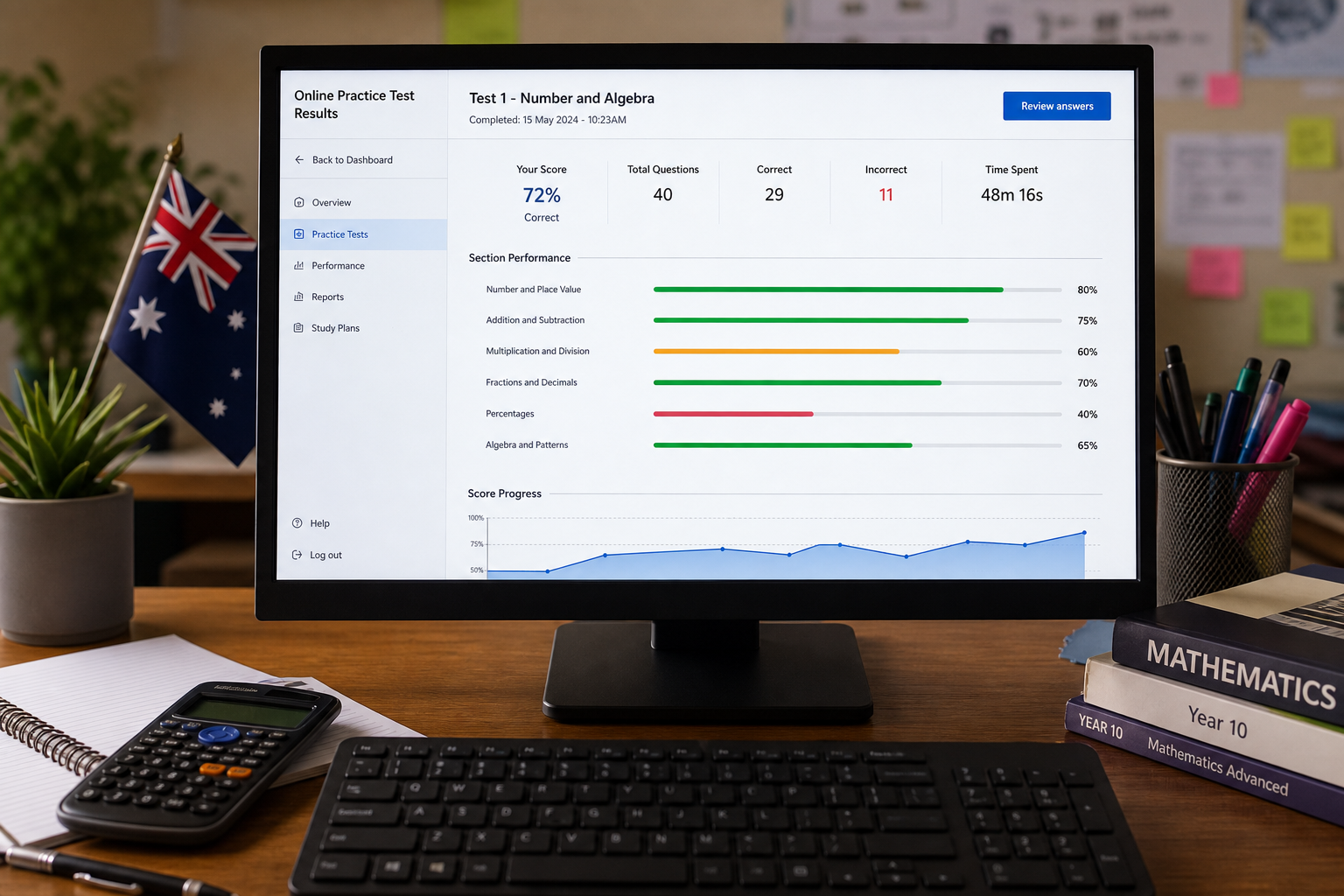 Learner using the H&H Academy Practice Portal on desktop